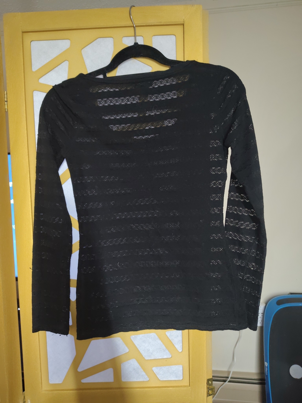 Express Black Long-Sleeve Sheer Stripe Lace Top